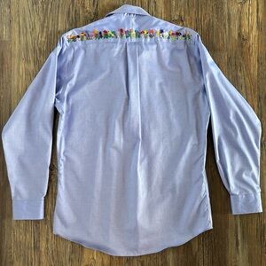 Forsyth of Canada L/S Button-Up Shirt Mens 16 | 34/35 Hand Embroidered Floral